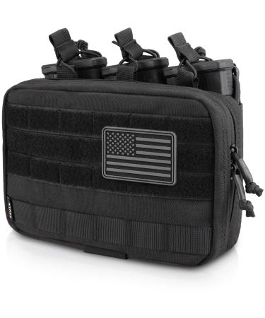 WYNEX Tactical Mag Admin Pouch, Molle Utility Tool Pouch Medical EMT Organizer with Triple Stacker Magazine Holder for M4 M16 Patch Included Black