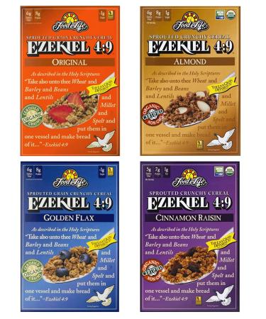 Food For Life Ezekiel 4 9 Organic Sprouted Cereal Variety Pack - Original, Cinnamon Raisin, Golden Flax and Almond - 16oz (4 Pack) - Sanisco Packaging - Buy Online on GoSupps.com