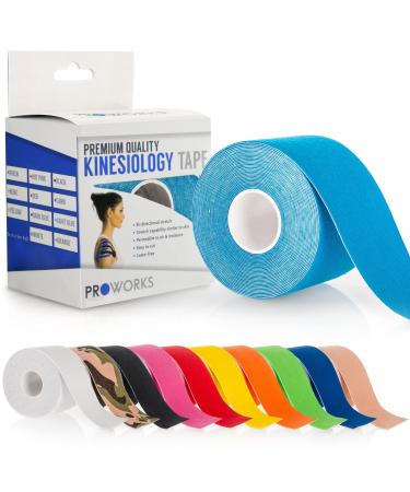 Proworks Kinesiology Tape | 5m Roll of Elastic Muscle Support Tape for Exercise Sports & Injury Recovery Light Blue