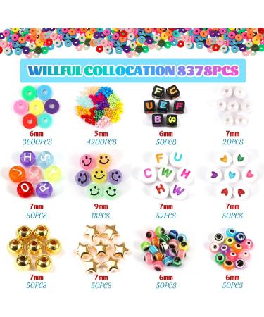 8378pcs 3mm Glass Seed Beads Assorted Colors Bracelet Making Kit with Alphabet Bead, Smile Face, Evil Eye Charms - DIY Jewelry for Girls - Buy Online on GoSupps.com