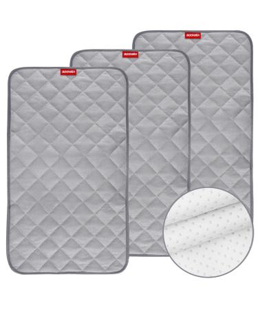 Diaper Changing Pad Liner Non-Slip, Bamboo Terry Thicker Waterproof Changing Pad Mat, Quilted Absorbent Bassinet Liner Washable, 3 Pack Large 14"x 27" Reusable Changing Table Pad Protector Grey Grey 14"x 27" rectangle (Pack of 3)