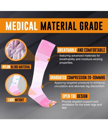 Doc Miller Premium Waden Compression Cuff - 20-30 mmHg Calf Support for Sports & Recovery | Stylish Open Toe Design in Pink & White (XXL) - Buy Online on GoSupps.com