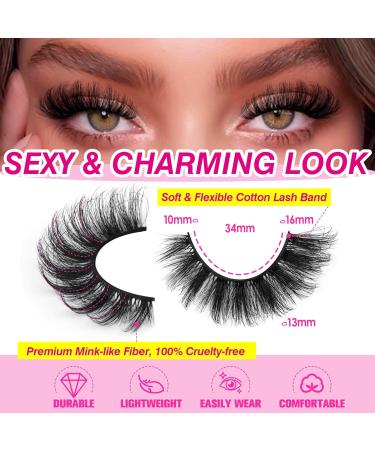 Yawamica 16mm Mink False Lashes Pack - 12 Pairs Natural Cat Eye Wispy 5D Volume Fake Eyelashes - Buy Online on GoSupps.com