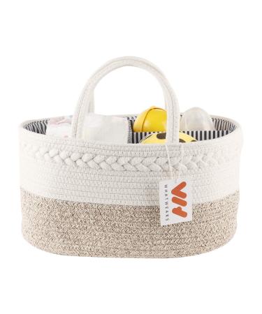 WHATWEARS Baby Diaper Caddy Organizer, Portable Diaper Caddy Basket for Baby Boys and Girls, Cotton Rope Diaper Basket Organizer - Baby Basket with Compartments (Yellow)