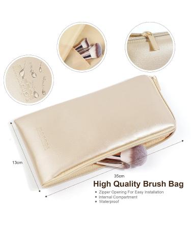 15-Piece Premium Makeup Brush Set | Professional Synthetic Foundation Eyeshadow & Blush Brushes with Cosmetic Bag - Champagne - Buy Online on GoSupps.com