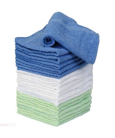 Careoutfit Washcloth Towels - 100% Cotton - 18 Pack - White & Blue and Seafoam