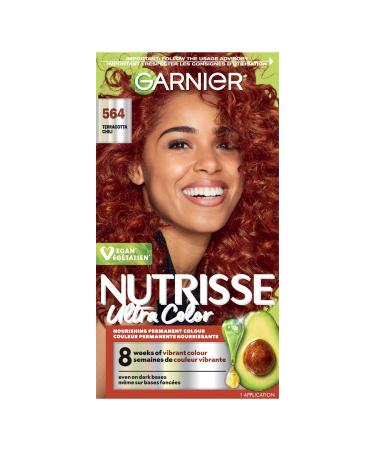 Garnier Nutrisse Ultra Color Permanent Hair Dye Vibrant Long-Lasting Colour Vegan Formula Nourished Hair Protects Hair Against Dryness 564 Terracotta Chili 1 Application Packaging May Vary RED SHADES 564 Terracotta Chili