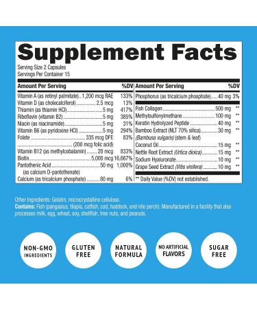 Biotin Collagen Supplements with Keratin Peptides for Hair Growth - Maximum Strength 545000mcg Pills for Men & Women - Nail & Skin Vitamins - Buy Online on GoSupps.com