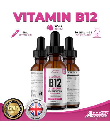 High Strength Vitamin B12 Liquid Drops 3000mcg - Vegan Friendly 60ml - Sublingual Dual Action for Fast Absorption - Buy Online on GoSupps.com