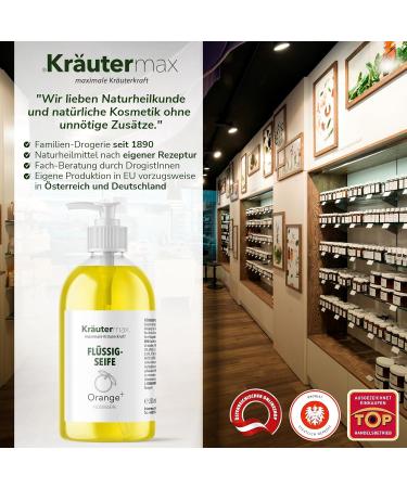  Kr utermax. Orange liquid soap with orange oil - Pure and natural for the skin - Cosmetic - 1 x 250 ml - Buy Online on GoSupps.com