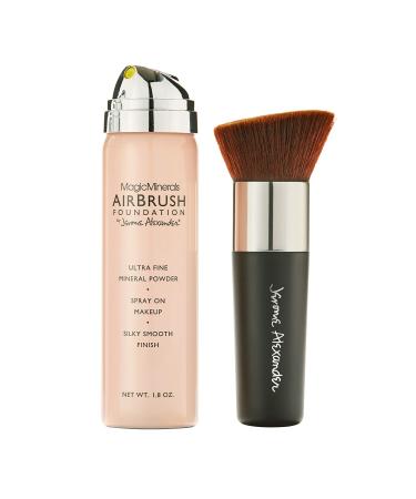 MagicMinerals AirBrush Foundation by Jerome Alexander  2pc Set with Airbrush Foundation and Kabuki Brush - Spray Makeup with Anti-aging Ingredients for Smooth Radiant Skin (Medium)