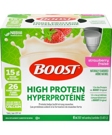 BOOST 15 g High Protein Meal Replacement Drink Strawberry 6x237ml Case Pack of 4 Packaging May Vary