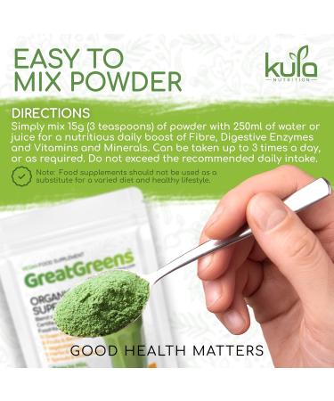 GreatGreens Organic Greens Superfood Powder - 150g - 36 Raw Soil Association Certified Organic Food Form Ingredients - Nutritious Organic Greens Supplement - High Fibre Daily Greens Smoothie Drink - Buy Online on GoSupps.com