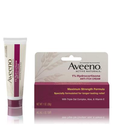 Aveeno Maximum Strength 1% Hydrocortisone Anti-Itch Cream Triple Oat Complex,Aloe & Vitamin E, for Itch, Rash & Redness Relief from Eczema, Psoriasis, Insect Bites & Poison Ivy,Oak & Sumac,1 Oz