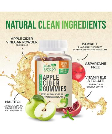 Apple Cider Vinegar Gummies 1000mg - Sugar Free Max Strength ACV Gummy Vitamins Advanced Formula with Vitamin B12 Supports Metabolism & Energy Keto Friendly Gluten-Free Vegan Non-GMO 60 Gummies 60 Count (Pack of 1) - Buy Online on GoSupps.com