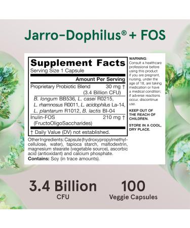 Jarrow-Dophilus + FOS - 100 Capsules | Probiotics for Digestive Health | Jarrow Formulas - International Shipping Available - Buy Online on GoSupps.com