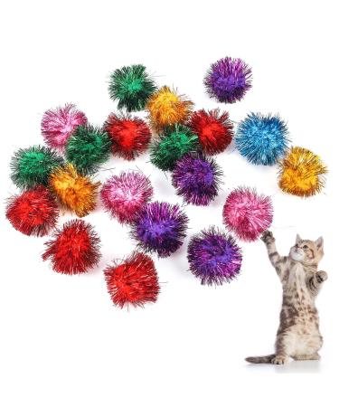Fuyamp 20 Pack 5CM Cat Sparkle balls Glitter Pom Poms for Cats Large Size Fuzzy Cat Tinsel Balls for Kitten Lightweight and Multicolor Indoor Cat Toys Assorted Color Random