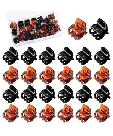 HanyoSheng mini hair clips 24 pieces of hair claw clip plastic hair claw non -slip handle small jaw clips with box for girls and women (black and brown)