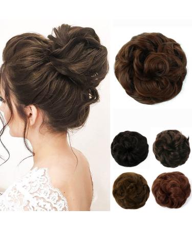 JJstar Messy Hair Bun Curly Wavy Hair Scrunchies Accessories Pieces for Women Girls Synthetic Hair Chignons (Medium Brown)