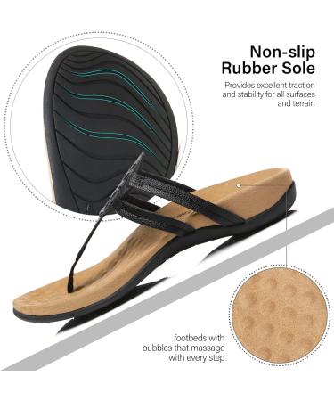 Orthotic Arch Support Flip Flops for Women - Black, Size 6.5 - Athlefit Comfortable Orthopedic Sandals - Buy Online on GoSupps.com