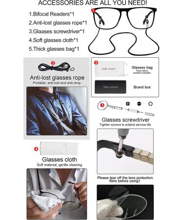 MARE AZZURO Large Bifocal Reading Glasses Men Blue Light Blocking Readers Square Reader 0 1.0 1.5 2.0 2.5 3.0 3.5 (Black  1.50) Black 1.5 x - Buy Online on GoSupps.com