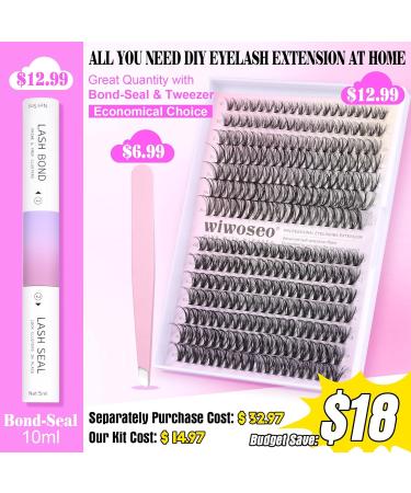 wiwoseo Russian Cluster Lashes Kit DIY Eyelash Extension Kit Individual Lashes Kit with Lash Bond and Seal and Lash Applicator Tool for Self Application at Home (0.07d 9-16mm 30p+40p) G-cluster lashes kit 9-16MM-i - Buy Online on GoSupps.com