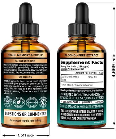 NUTRAHARMONY Lions Mane & Vitamin B-Complex Drops - Buy Online on GoSupps.com