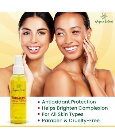 Turmeric Facial Toner - Skin Brightening & Balancing - Exfoliating Niacinamide Toner - 4 fl oz / 118 ml - Gently Removes Impurities - Buy Online on GoSupps.com