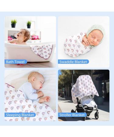 Miracle Baby Muslin Swaddle Blanket Cotton Summer - Rainbow and Stars Design - 110x150cm - For Boys and Girls - Buy Online on GoSupps.com