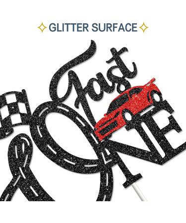 Tenhaisi Fast One Cake Topper Race Car Themed Cake Topper Baby Boy's 1st Birthday Cake Decoration Chequered Flag Themed Party Supplies - Buy Online on GoSupps.com