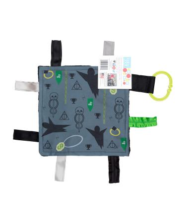 Baby Sensory Crinkle & Teething Square Lovey Toy with Closed Ribbon Tags for Increased Stimulation: 8X8 (Dark Magic)