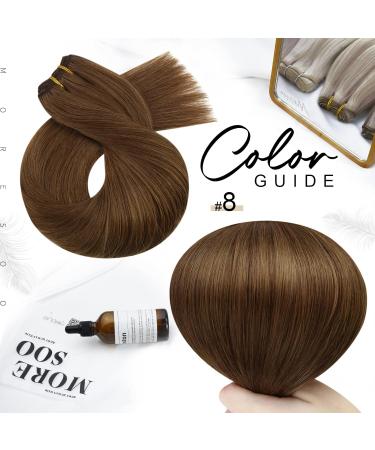 Moresoo Chestnut Brown Weft Hair Extensions | Real Human Hair | 24 Inch Double Weft | 100g/Pack | #8 - Buy Online on GoSupps.com