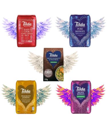 Tilda Grain Basmati Jasmine Rice Pick N Mix - Choose From 5 Flavours | Easy Cook Long-Grain Pure Original-Basmati Brown Basmati-Wild Fragrant Thai-Jasmine Wholegrain Brown-Basmati - Pack of 2