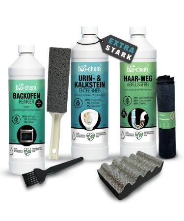 bio-chem Set of 6 powerful cleaners: 1 x leak proof hairbrush, 1 x urine remover, 1 x oven cleaner + brush, pumice stone, sponge and cloth - powerful cleaner for