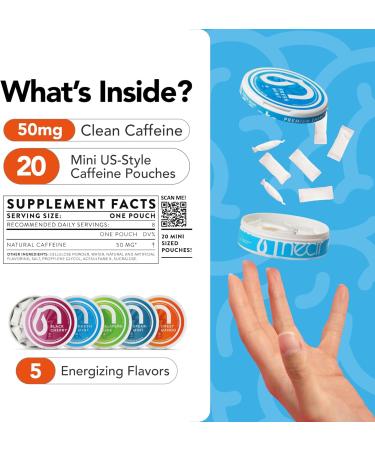 Nectr Energy 50mg Caffeine Pouches - Spearmint Flavored Sugar-Free Brain Treats. 20x Mini Nicotine-Free Pouches Per Puck. Fast Focus & Energy Supplement - 4 Pack - Buy Online on GoSupps.com