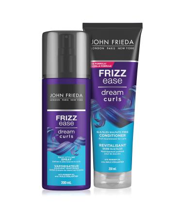 John Frieda Frizz Ease Dream Curls Hair Care Set Conditioner and Daily Styling Spray for defined curly hair SLS/SLES Sulfate Free (250mL + 200mL)