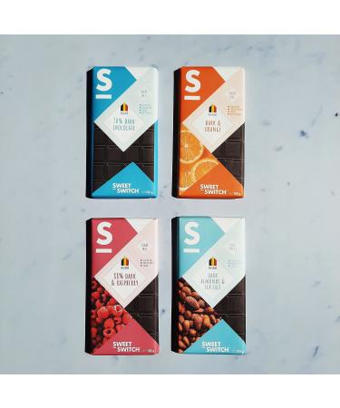 Sweet Switch SWEET-SWITCH - 4 x 100g - Dark Chocolate Mix - 70% Dark Chocolate - 53% + Orange - 53% + Almonds & Sea Salt - 88% + Raspberry - Sugar-Free - Gluten-Free - Vegan - KETO