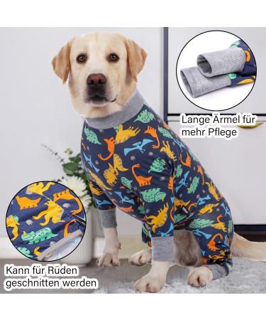 AXCIMOND Dog Recovery Suit for Dogs - Post-Op Body Protector for Bitches/Males - Blue Dinosaurs 2XL | Long-Sleeved Wound Protection Alternative to Neck Collars - Buy Online on GoSupps.com