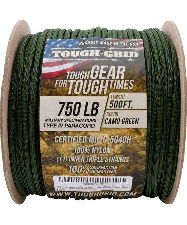 Tough-Grid 750lb Paracord - Genuine Mil Spec Type IV 750lb Paracord - US Military Approved - Camo Green 50ft - Buy Online on GoSupps.com