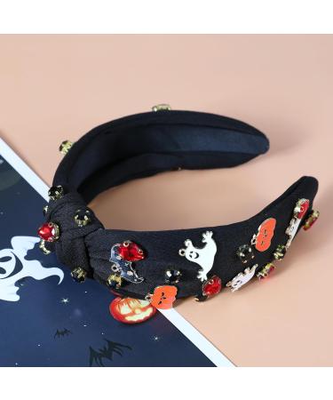 Gmmidea Halloween Jeweled Headbands for Women Girls Beaded Boo Pumpkin Ghost Bat Headband Sparkly Rhinestone Knotted Headband Cute Halloween Costume Headpiece Hair Accessories (Ghost & Pumpkin)-black - Buy Online on GoSupps.com