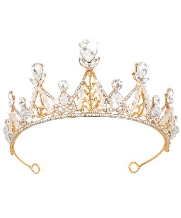 TOCESS Princess Crown and Tiara for Women Princess Gold Tiara Queen Costume Crystal Rhinestone Crown for Bride Bridal Girl Ladies Wedding Prom Birthday Festival Party  Ideal Gift for Women (Gold)