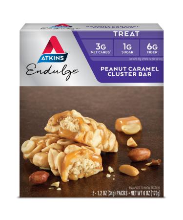 Atkins Endulge Treat Peanut Caramel Cluster Bar. Rich & Decadent Treat. Keto-Friendly. (5 Bars)