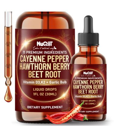 11in1 Cayenne Pepper Liquid Drops with Hawthorn Berry Beet Root Turmeric Ginger and More - 30ml Liquid Drops for 30Days