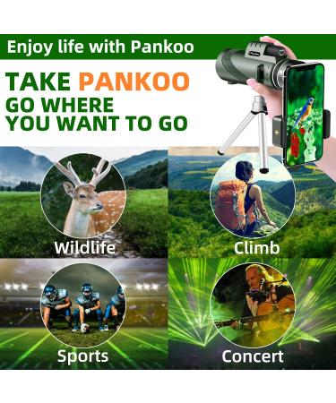 Pankoo 40X60 Monocular Telescope with Smartphone Holder & Tripod - HD Compact Monocular for Bird Watching, Hunting, Hiking - 2021 Power Prism Monoculars for Adults and Kids - Buy Online on GoSupps.com