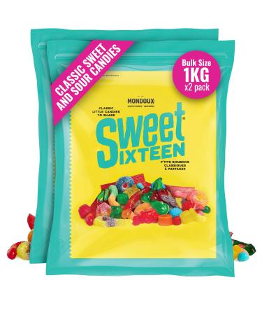 Sweet Sixteen Original Candy Classic Mix of Sweet and Sour-Coated Gummies 2 packs x 1kg Peanut & Nut-Free Candies Soft Chewy and Always Fresh 1 kg (Pack of 2)