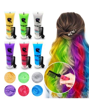 6PCS Temporary Hair Dye for Dark & Light Hair, Hair Chalk for Girls, Kids Hair Dye for Temporary Hair Color for Kids, Washable Hair Dye, Girl Gifts for 7 8 9 10 11 12 13 Year Old Girls Birthday Gifts