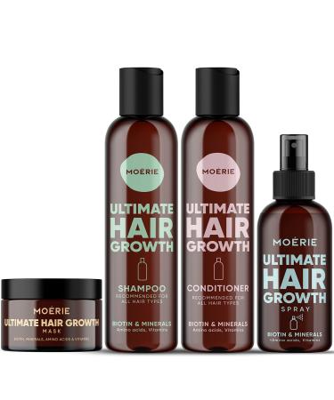 Moerie Shampoo and Conditioner Plus Hair Mask and Hair Spray Mega Pack The Ultimate Hair Growth Care For Longer Thicker Fuller Hair - Volumizing Hair Products Paraben & Silicone Free - 4 items