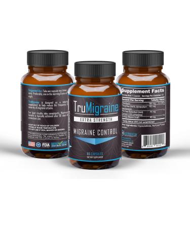 TruMigraine Relief & Prevention | All Natural Migraine Supplements for Headache Relief | Ingredients: Riboflavin Feverfew Paraben Free Butterbur & Ginkgo Biloba | 60 Veggie Capsules  - Buy Online on GoSupps.com