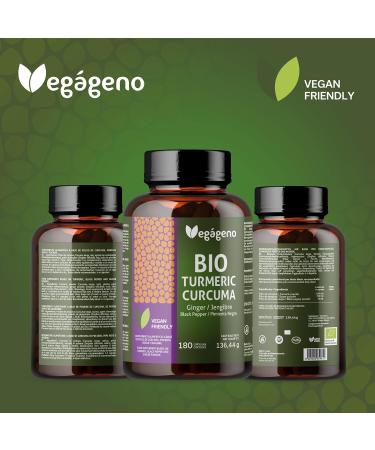 Organic Turmeric 180 Capsules with Ginger and Black Pepper Eco-Friendly High Concentration Maximum Absorbency No Additives Non-GMO Vegan - Buy Online on GoSupps.com