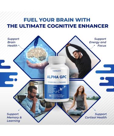 High Potency Alpha GPC with Vitamin B12 L-Theanine Phosphatidylserine Magnesium Bacopa Monnieri Ginkgo Biloba Supports Brain Health Energy & Focus Made in The USA 150 count (pack of 1) - Buy Online on GoSupps.com